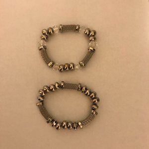 Costume set of two silver beaded bracelets